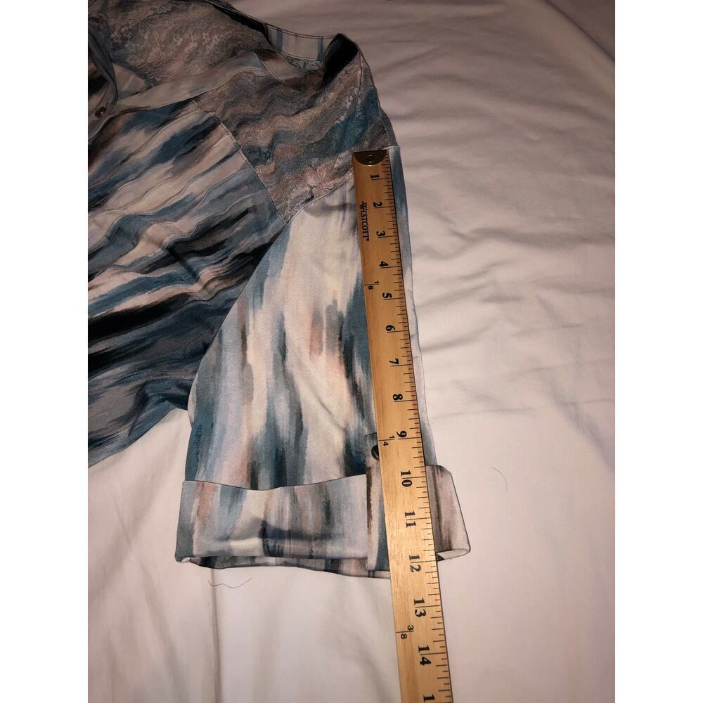 Tunic Top Size XL Lace Pleated Slinky Stretchy Knit Short Sleeve Blue Neutral - Picture 8 of 9